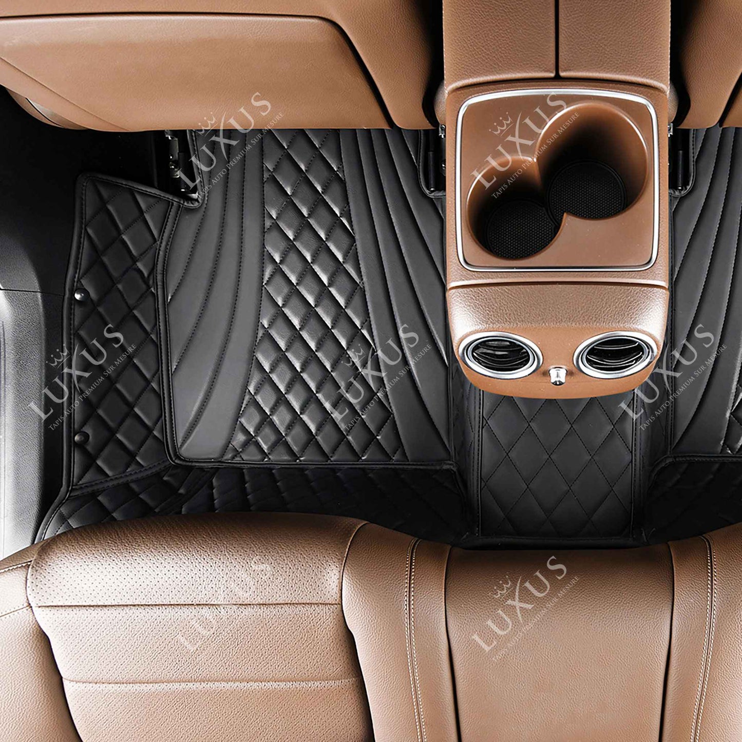 Tapis de Sol 3D sur Mesure Premium Luxus – Motif Hybride Noir avec Surpiqûres Noires