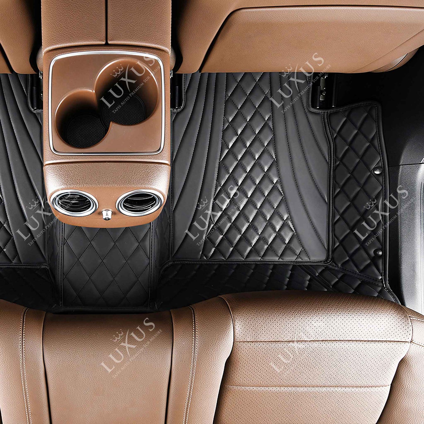 Tapis de Sol 3D sur Mesure Premium Luxus – Motif Hybride Noir avec Surpiqûres Noires