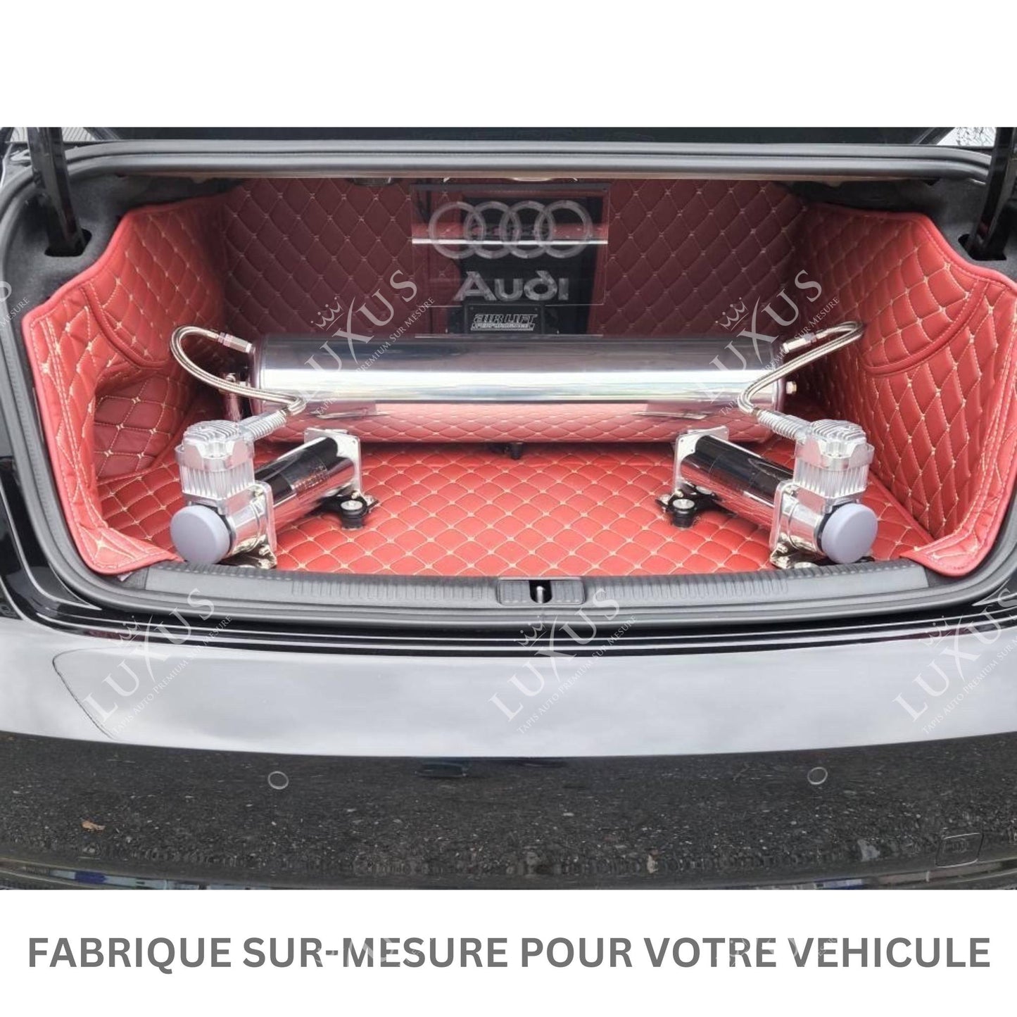 Tapis de Coffre sur Mesure Premium Luxus – Motif Double Losange Beige Crème