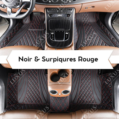 Tapis de Sol 3D sur Mesure Premium Luxus – Motif Hybride Noir avec Surpiqûres Rouges