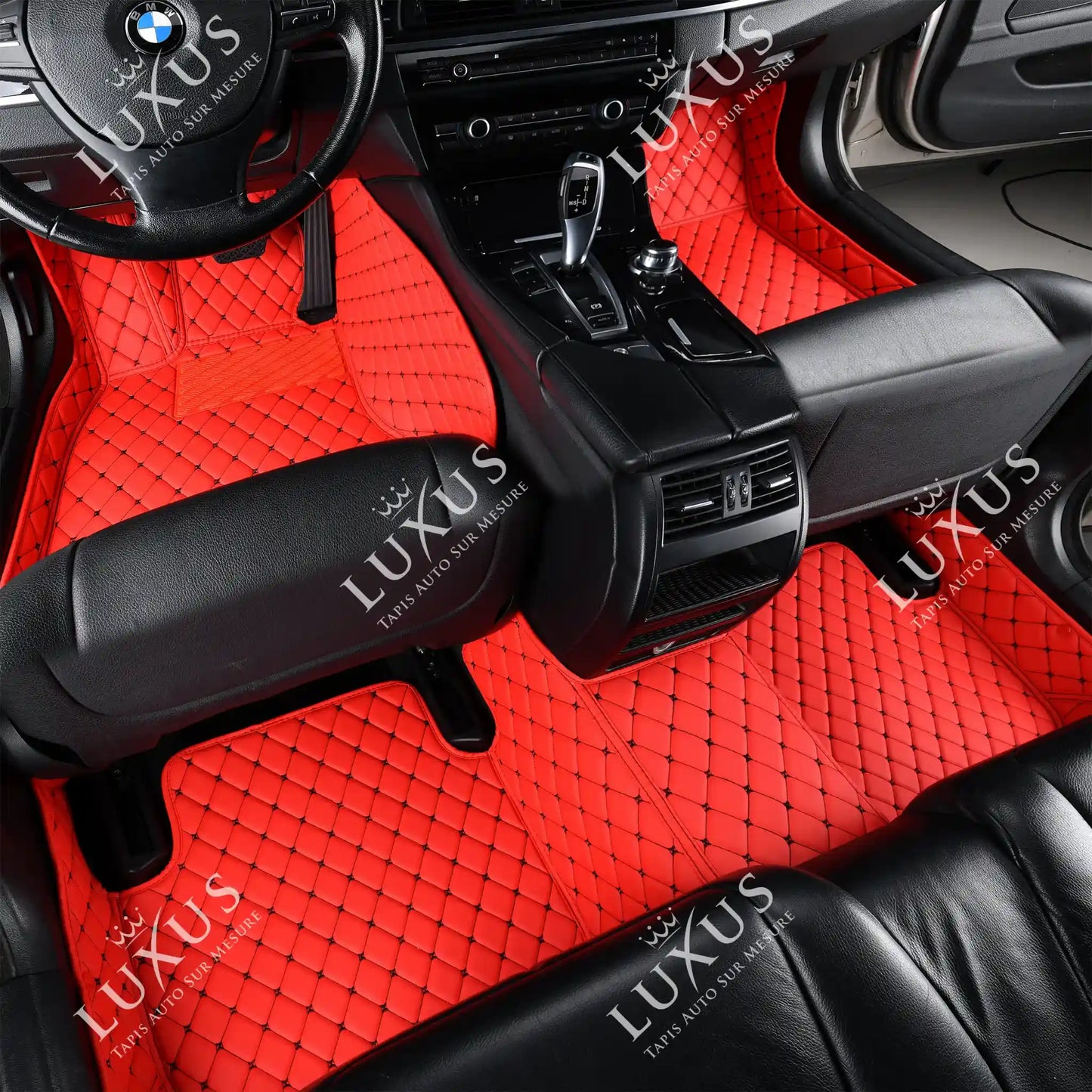 Tapis de Sol 3D sur Mesure Premium Luxus – Motif Losange Rouge Ferrari avec Surpiqûres Noires