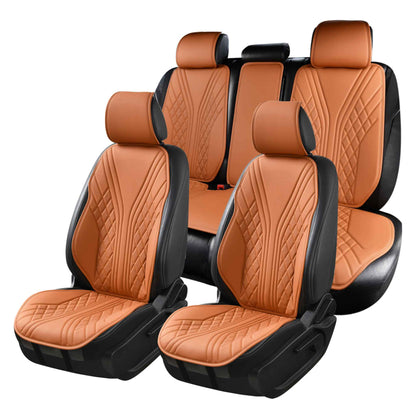 Luxus SeatSkin™ Housses de Siège sur Mesure en Similicuir – Motif Hybride Marron Caramel