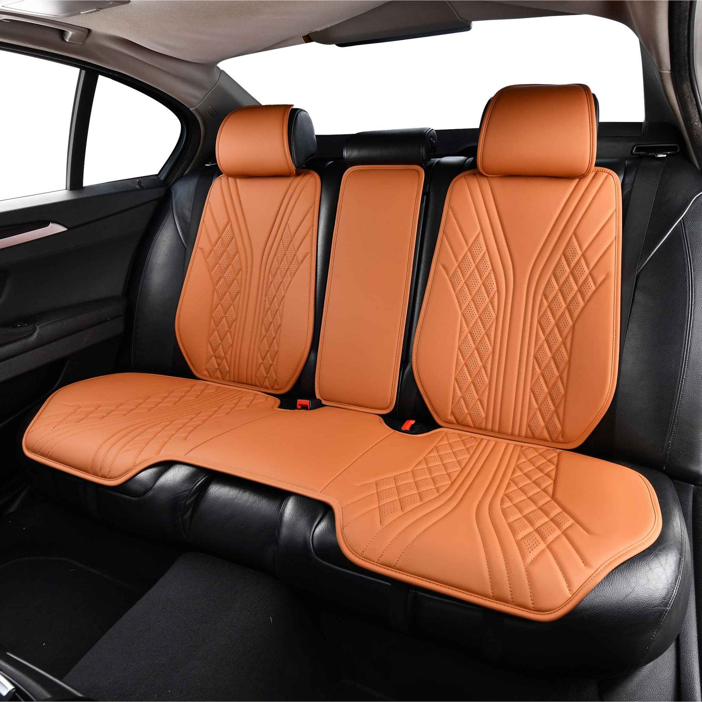 Luxus SeatSkin™ Housses de Siège sur Mesure en Similicuir – Motif Hybride Marron Caramel