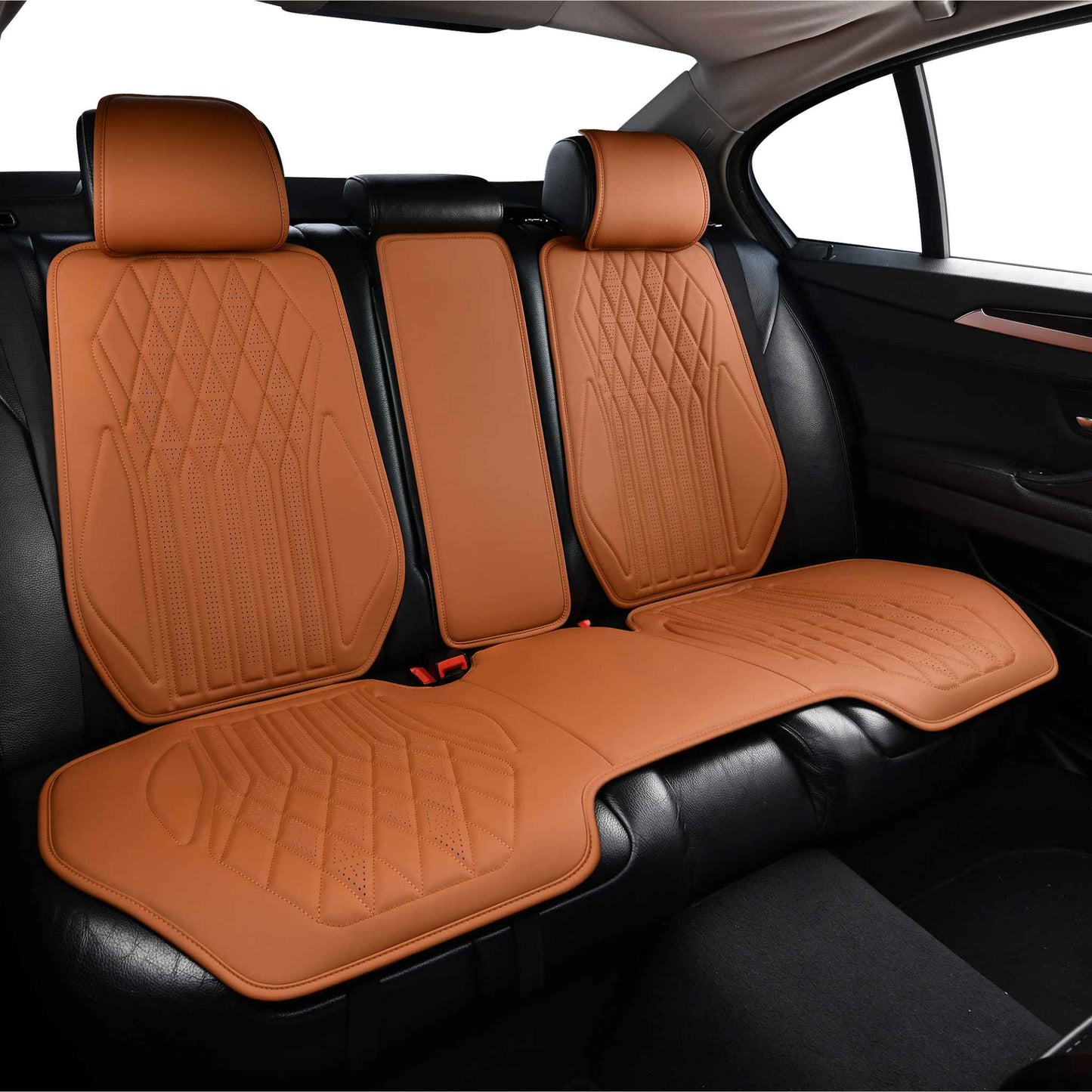 Luxus SeatSkin™ Housses de Siège sur Mesure en Similicuir – Motif Losange Marron Caramel
