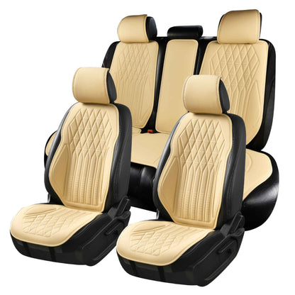 Luxus SeatSkin™ Housses de Siège sur Mesure en Similicuir – Motif Losange Beige Crème