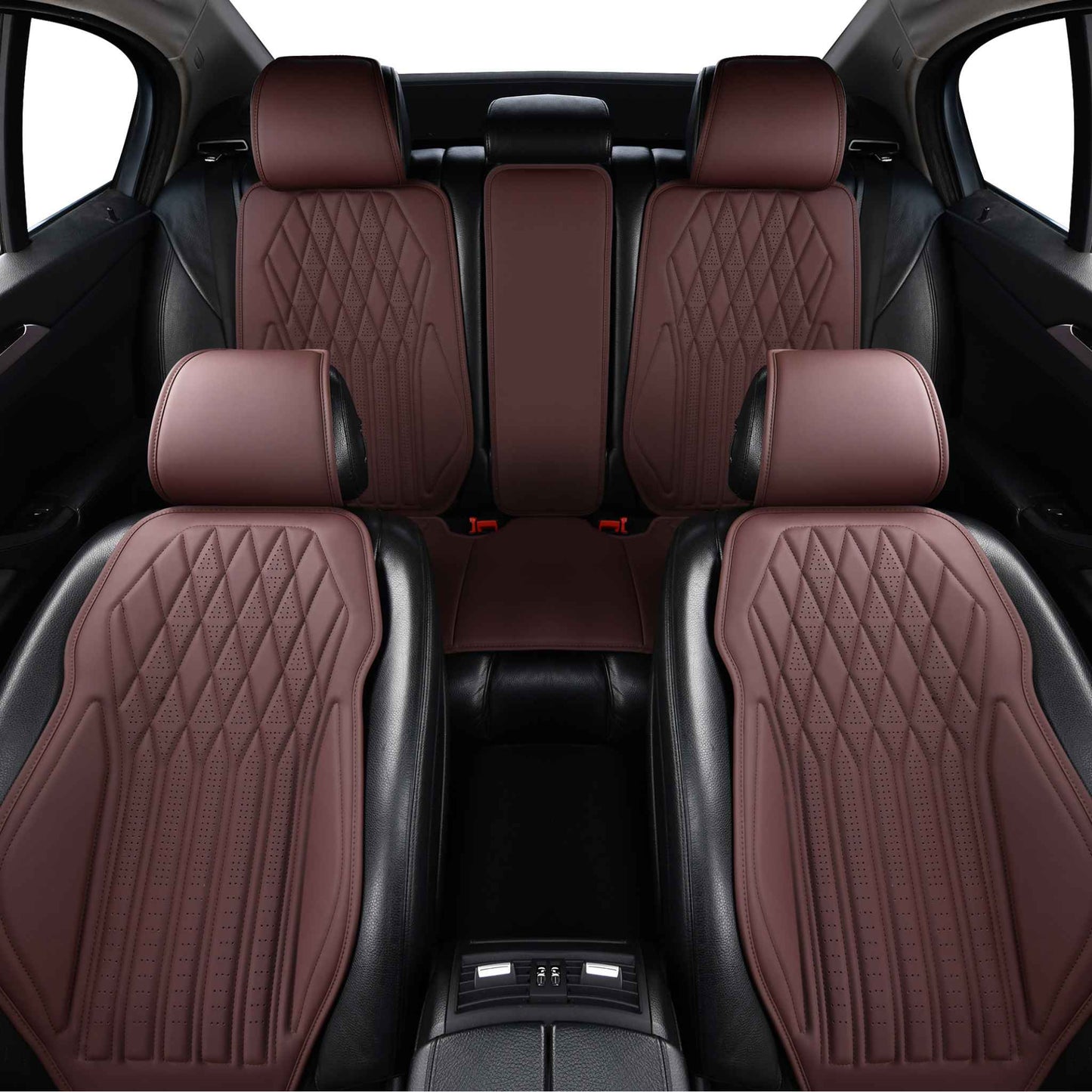 Luxus SeatSkin™ Housses de Siège sur Mesure en Similicuir – Motif Losange Marron Chocolat