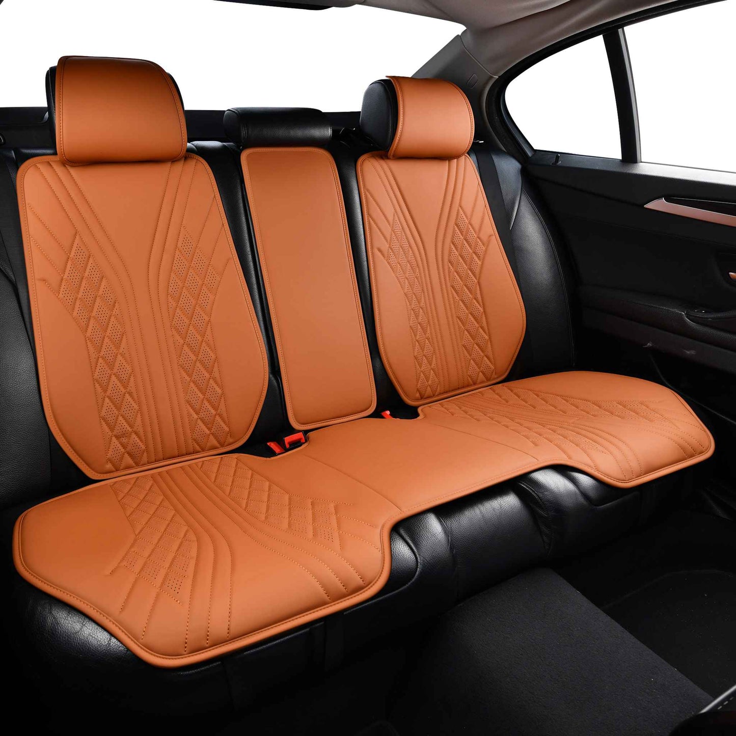 Luxus SeatSkin™ Housses de Siège sur Mesure en Similicuir – Motif Hybride Marron Caramel