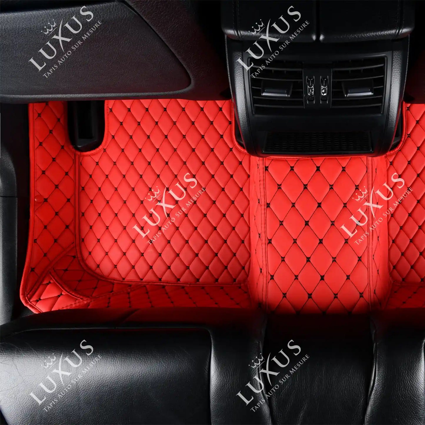 Tapis de Sol 3D sur Mesure Premium Luxus – Motif Losange Rouge Ferrari avec Surpiqûres Noires