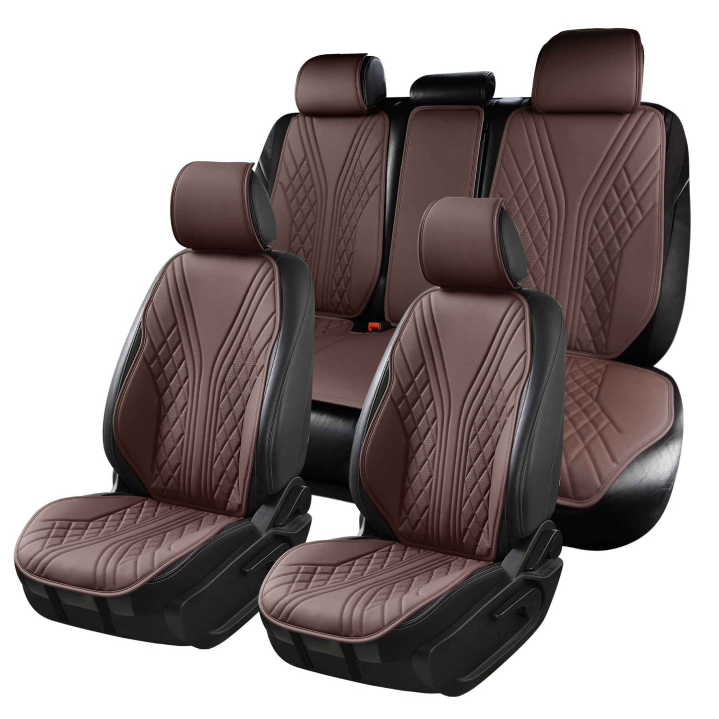 Luxus SeatSkin™ Housses de Siège sur Mesure en Similicuir – Motif Hybride Marron Chocolat