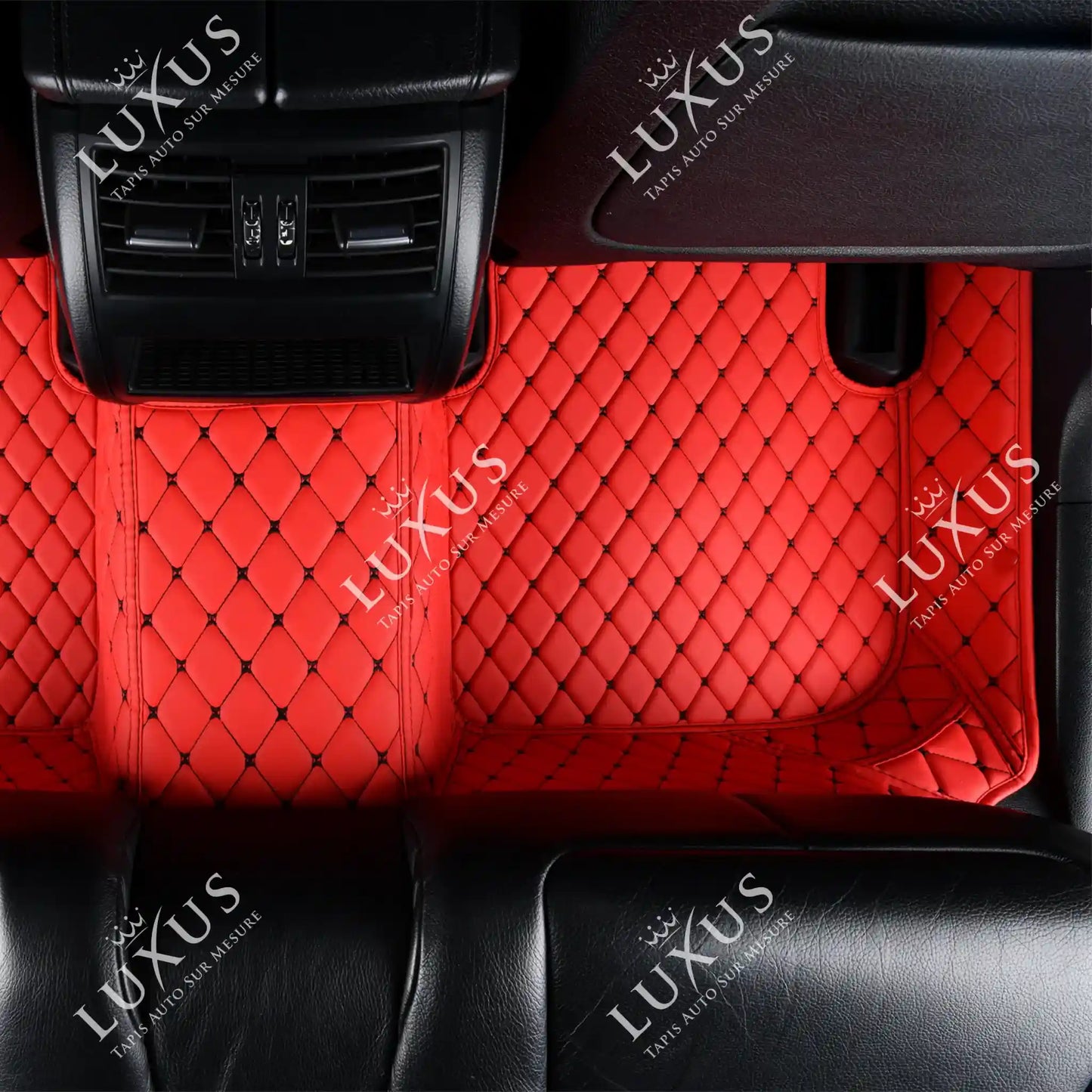 Tapis de Sol 3D sur Mesure Premium Luxus – Motif Losange Rouge Ferrari avec Surpiqûres Noires