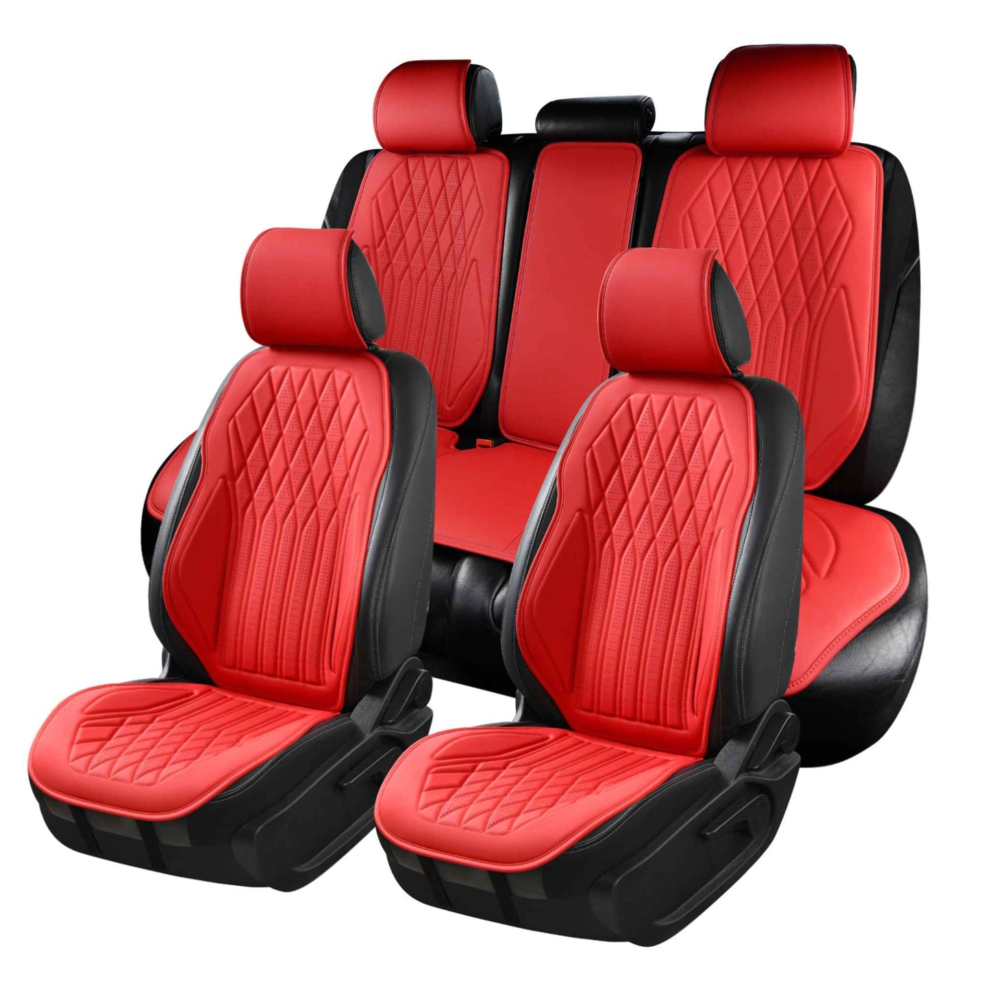 Luxus SeatSkin™ Housses de Siège sur Mesure en Similicuir – Motif Losange Rouge Ferrari