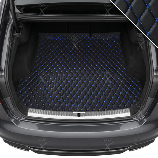 Tapis de Coffre sur Mesure Premium Luxus – Motif Losange Noir avec Surpiqûres Bleues