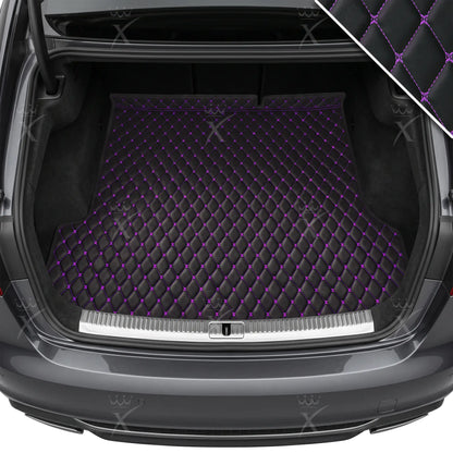 Tapis de Coffre sur Mesure Premium Luxus – Motif Losange Noir avec Surpiqûres Mauves