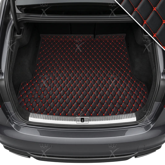 Tapis de Coffre sur Mesure Premium Luxus – Motif Losange Noir avec Surpiqûres Rouges