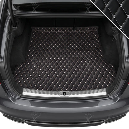 Tapis de Coffre sur Mesure Premium Luxus – Motif Losange Noir avec Surpiqûres Blanches