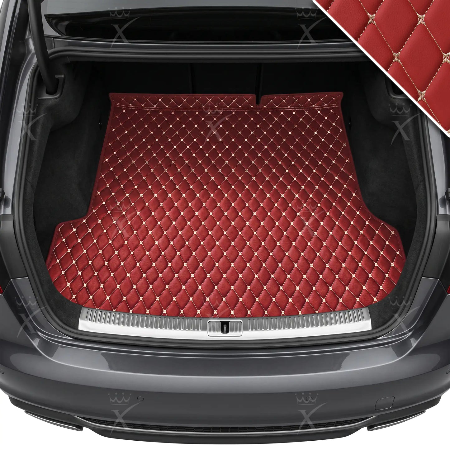 Tapis de Coffre sur Mesure Premium Luxus – Motif Losange Rouge Cerise