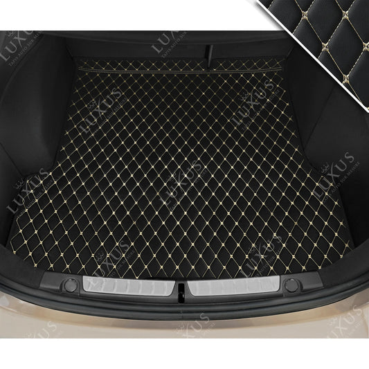 Tapis de Coffre sur Mesure Premium Luxus – Motif Losange Noir avec Surpiqûres Beiges