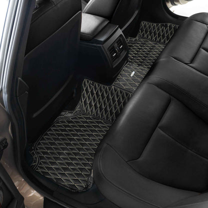 Tapis de Sol 3D sur Mesure Premium Luxus – Motif Double Losange Noir avec Surpiqûres Beiges