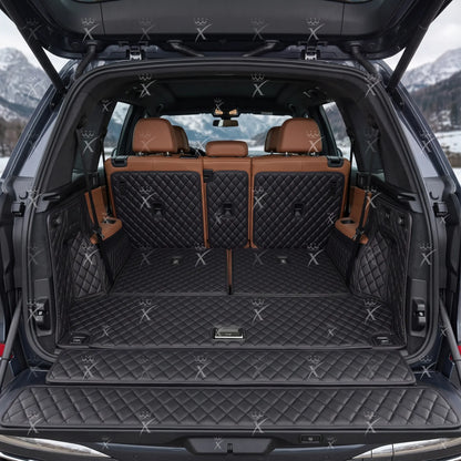 Tapis de Coffre 3D Intégral Sur Mesure Premium Luxus – Motif Losange Noir avec Surpiqûres Noires
