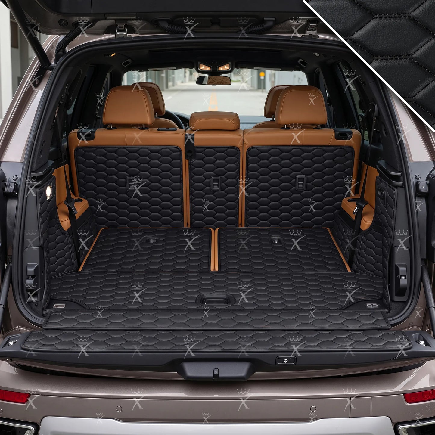 Tapis de Coffre 3D Intégral sur Mesure Premium Luxus – Motif Nid d’Abeille Noir avec Surpiqûres Noires