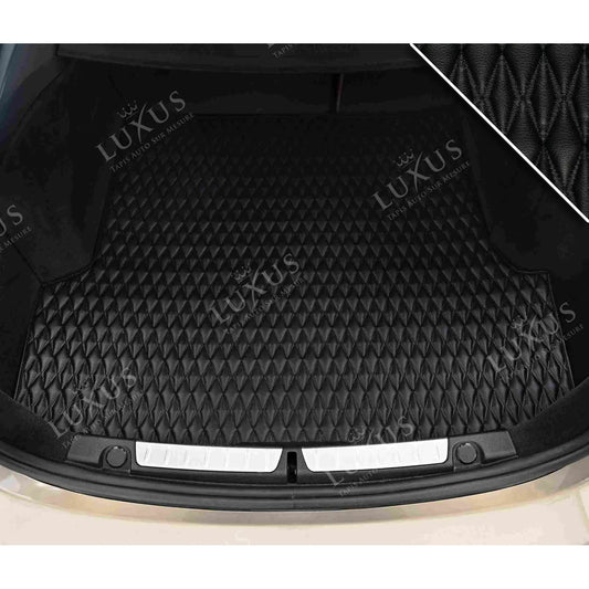 Tapis de Coffre sur Mesure Premium Luxus – Motif Double Losange Noir avec Surpiqûres Noires