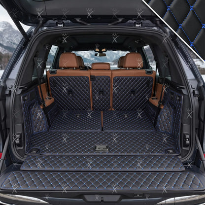 Tapis de Coffre 3D Intégral sur Mesure Premium Luxus – Motif Losange Noir avec Surpiqûres Bleues