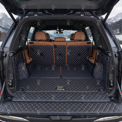 Tapis de Coffre 3D Intégral sur Mesure Premium Luxus – Motif Losange Noir avec Surpiqûres Bleues