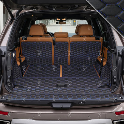 Tapis de Coffre 3D Intégral sur Mesure Premium Luxus – Motif Nid d’Abeille Noir avec Surpiqûres Bleues