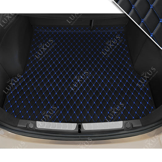 Tapis de Coffre sur Mesure Premium Luxus – Motif Losange Noir avec Surpiqûres Bleues