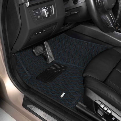 Tapis de Sol 3D sur Mesure Premium Luxus – Motif Double Losange Noir avec Surpiqûres Bleues