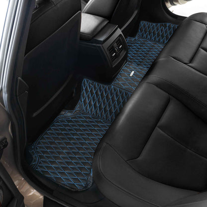 Tapis de Sol 3D sur Mesure Premium Luxus – Motif Double Losange Noir avec Surpiqûres Bleues