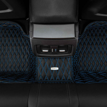 Tapis de Sol 3D sur Mesure Premium Luxus – Motif Double Losange Noir avec Surpiqûres Bleues