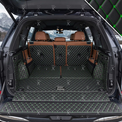 Tapis de Coffre 3D Intégral sur Mesure Premium Luxus – Motif Losange Noir avec Surpiqûres Vertes