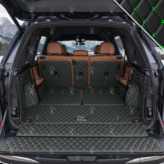 Tapis de Coffre 3D Intégral sur Mesure Premium Luxus – Motif Losange Noir avec Surpiqûres Vertes
