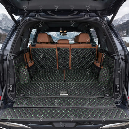 Tapis de Coffre 3D Intégral sur Mesure Premium Luxus – Motif Losange Noir avec Surpiqûres Vertes