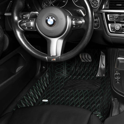 Tapis de Sol Premium Sur Mesure en 3D | Motif Double Losange | Noir & Surpiqûres Vertes