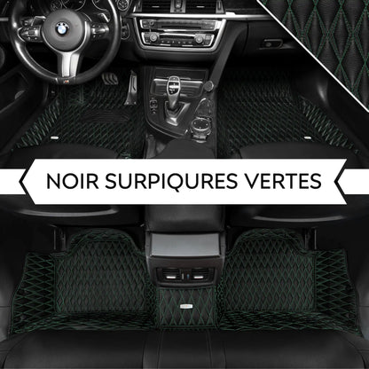 Tapis de Sol Premium Sur Mesure en 3D | Motif Double Losange | Noir & Surpiqûres Vertes