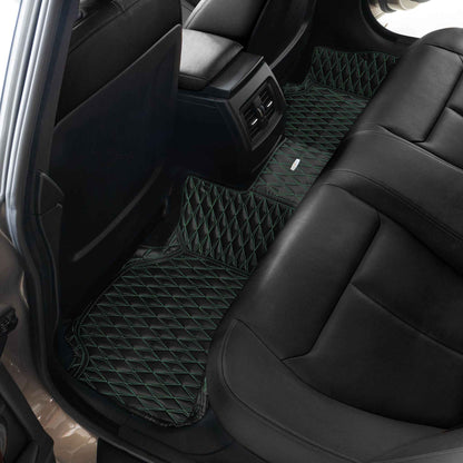 Tapis de Sol Premium Sur Mesure en 3D | Motif Double Losange | Noir & Surpiqûres Vertes