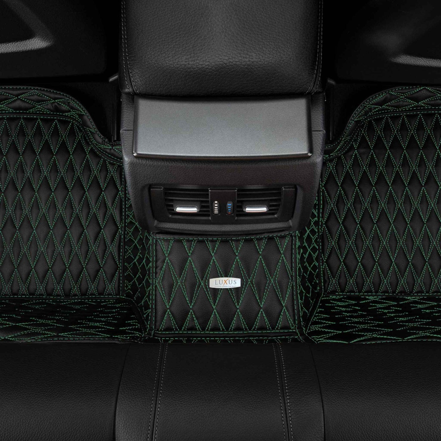Tapis de Sol Premium Sur Mesure en 3D | Motif Double Losange | Noir & Surpiqûres Vertes