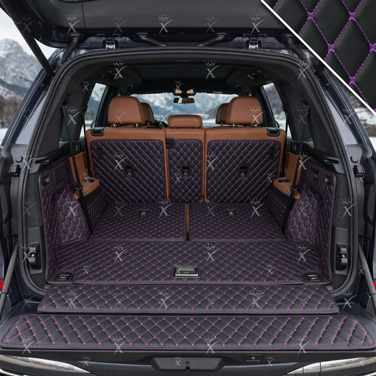 Tapis de Coffre 3D Intégral sur Mesure Premium Luxus – Motif Losange Noir avec Surpiqûres Mauves
