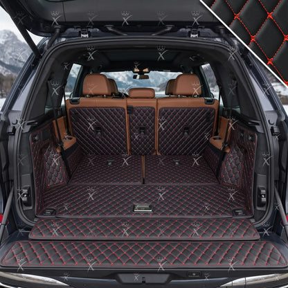 Tapis de Coffre 3D Intégral sur Mesure Premium Luxus – Motif Losange Noir avec Surpiqûres Rouges
