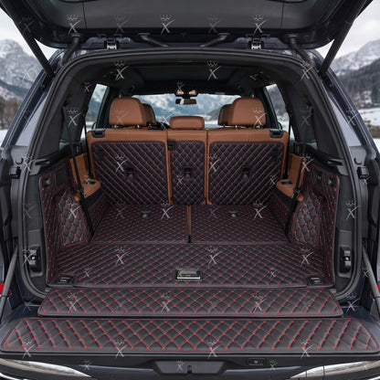 Tapis de Coffre 3D Intégral sur Mesure Premium Luxus – Motif Losange Noir avec Surpiqûres Rouges