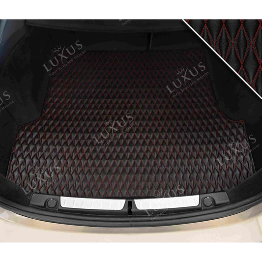 Tapis de Coffre sur Mesure Premium Luxus – Motif Double Losange Noir avec Surpiqûres Rouges