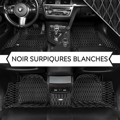 Tapis de Sol 3D sur Mesure Premium Luxus – Motif Double Losange Noir avec Surpiqûres Blanches