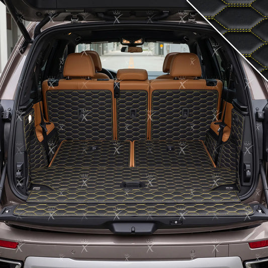 Tapis de Coffre 3D Intégral sur Mesure Premium Luxus – Motif Nid d’Abeille Noir avec Surpiqûres Jaunes