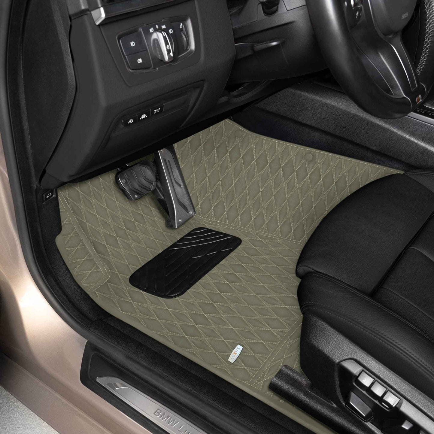 Tapis de Sol 3D sur Mesure Premium Luxus – Motif Double Losange Brun Kaki