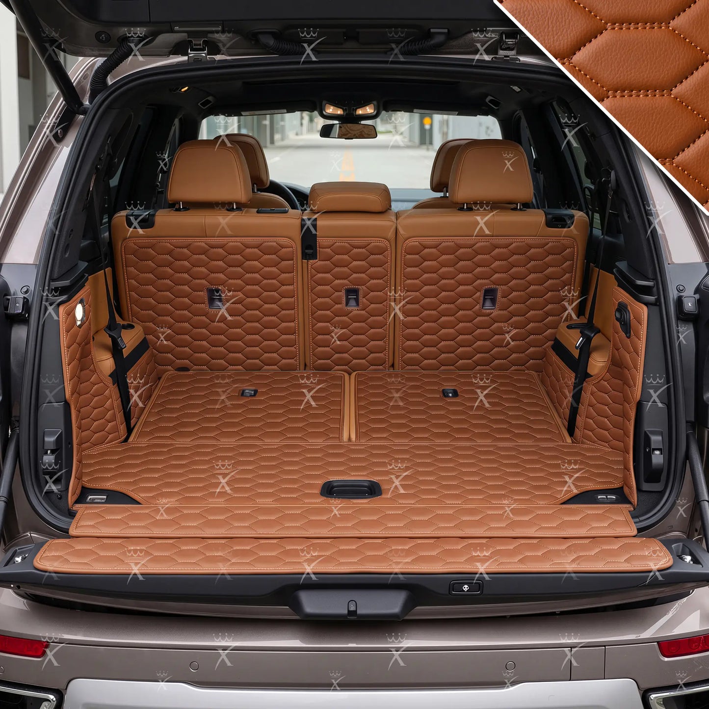 Tapis de Coffre 3D Intégral sur Mesure Premium Luxus – Motif Nid d’Abeille Marron Caramel