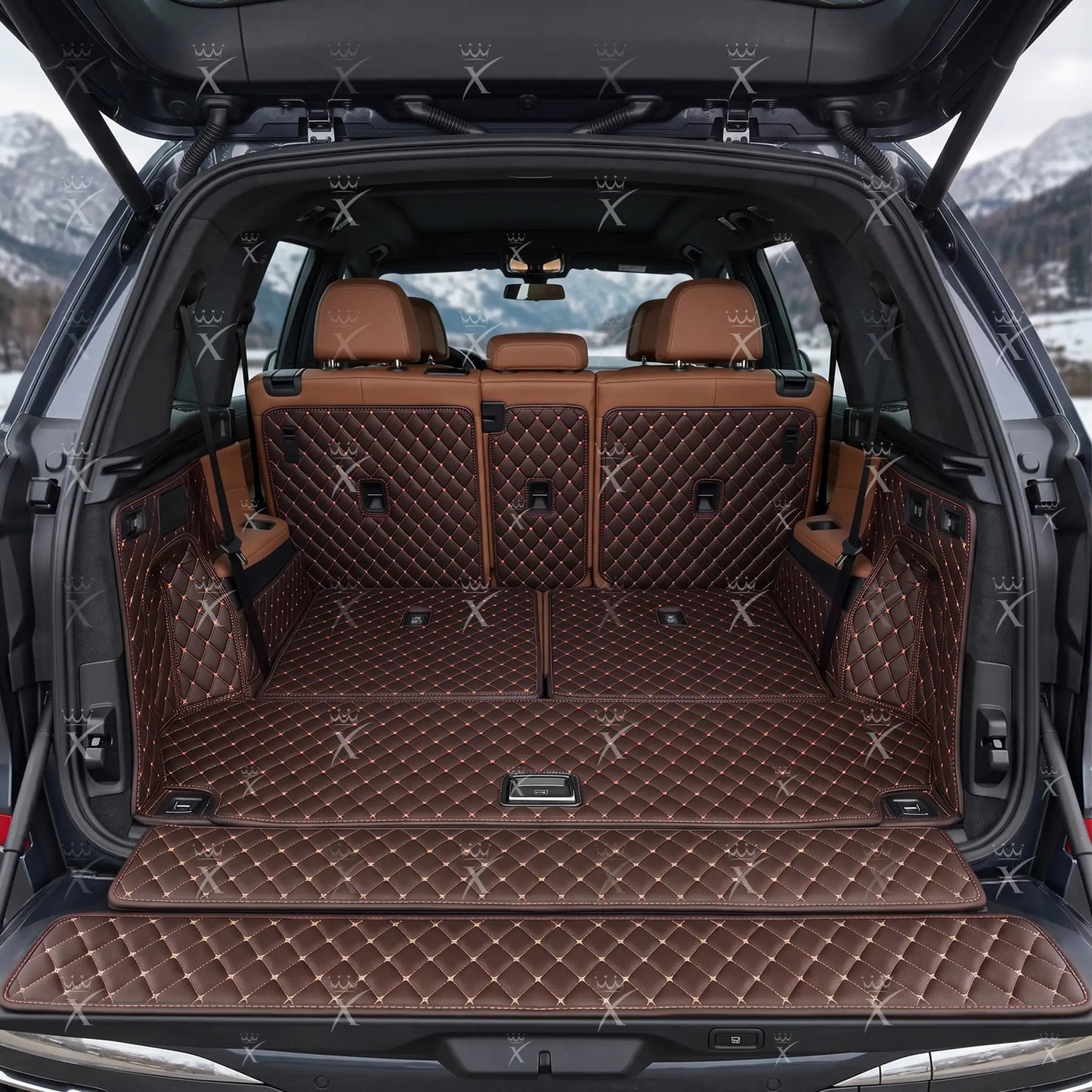 Tapis de Coffre 3D Intégral Sur Mesure Premium Luxus – Motif Losange Marron Chocolat