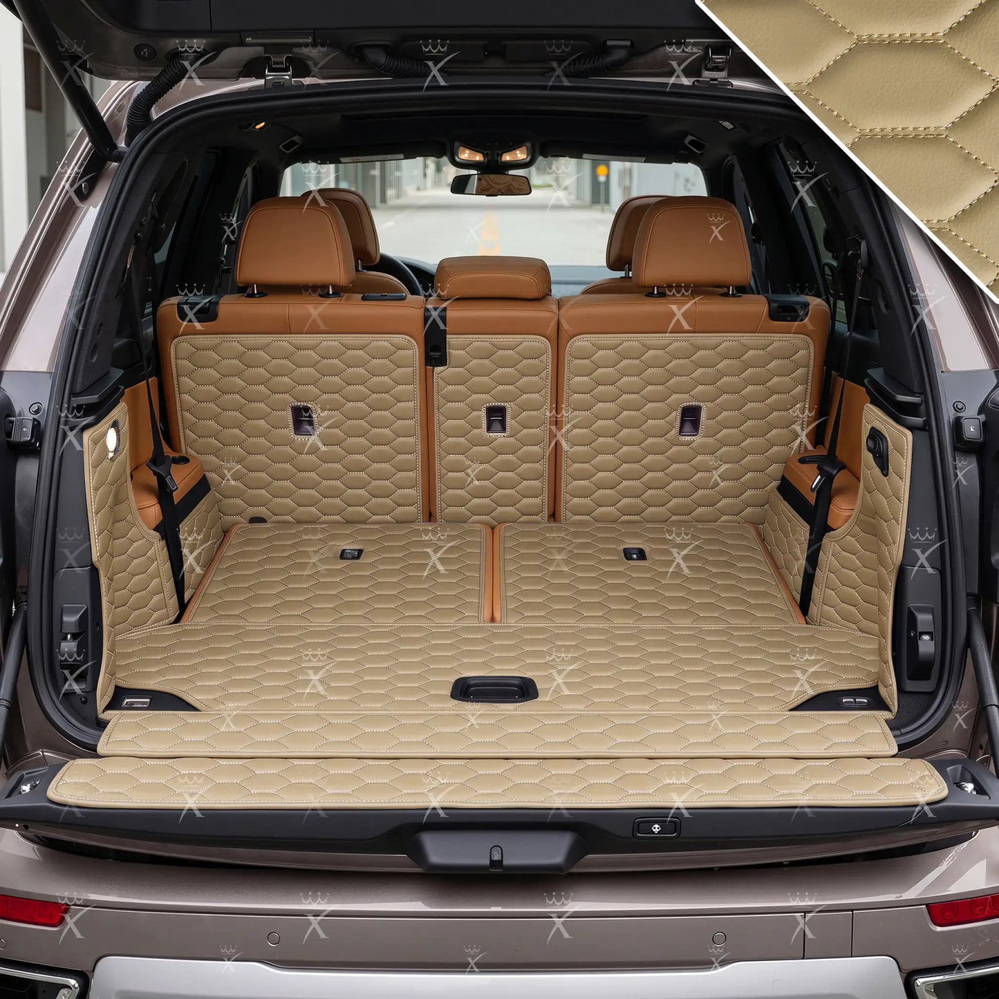 Tapis de Coffre 3D Intégral sur Mesure Premium Luxus – Motif Nid d’Abeille Beige Crème