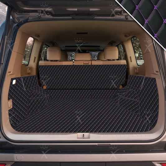Tapis de Coffre 3D Intégral sur Mesure Premium Luxus – Motif Losange Noir avec Surpiqûres Mauves